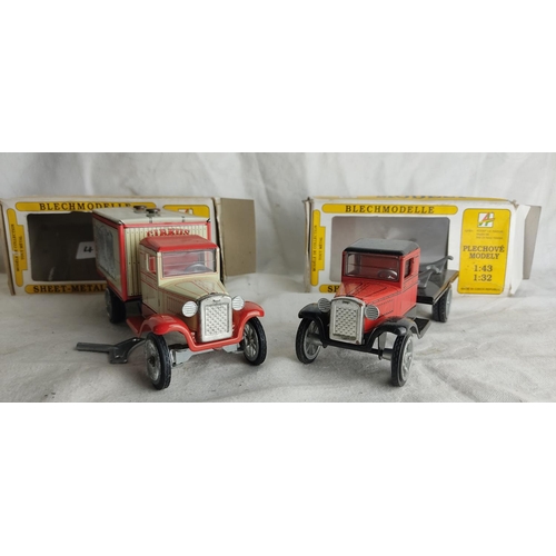 405 - A pair of vintage tin plate 'Blechmodelle' model trucks in original boxes.