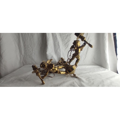 421 - A stunning antique style heavy brass cherub pendant light.