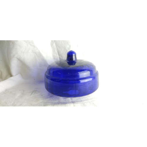 423 - An antique Bristol Blue glass oil lamp font.