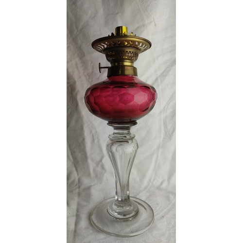 424 - An antique Ruby Glass oil lamp base.