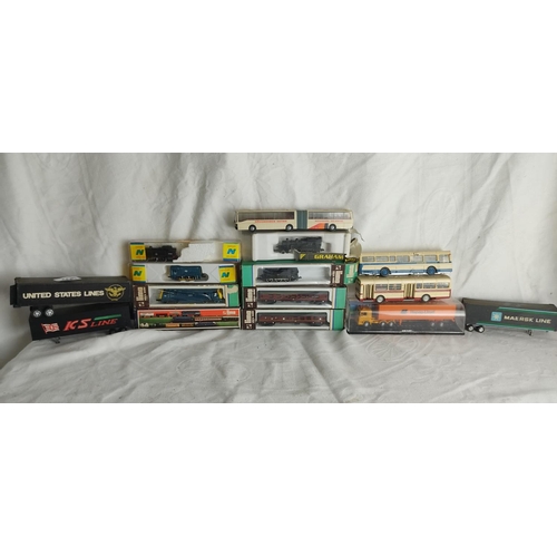 435 - A collection of model vehicles to include trains, buses & more.