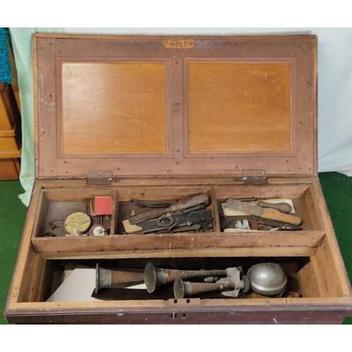 455 - A large antique carpenters tool chest & contents.