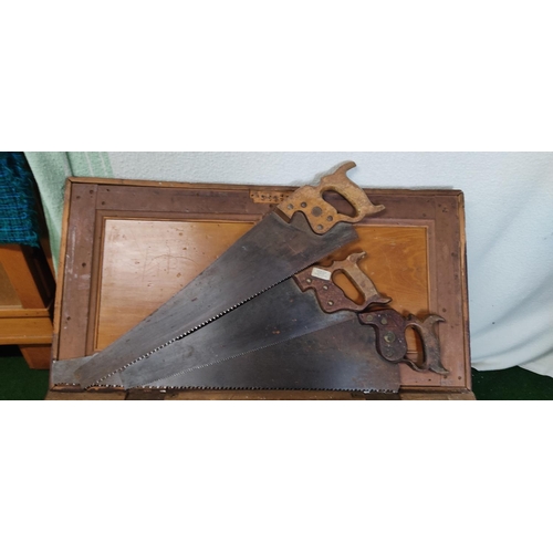 455 - A large antique carpenters tool chest & contents.