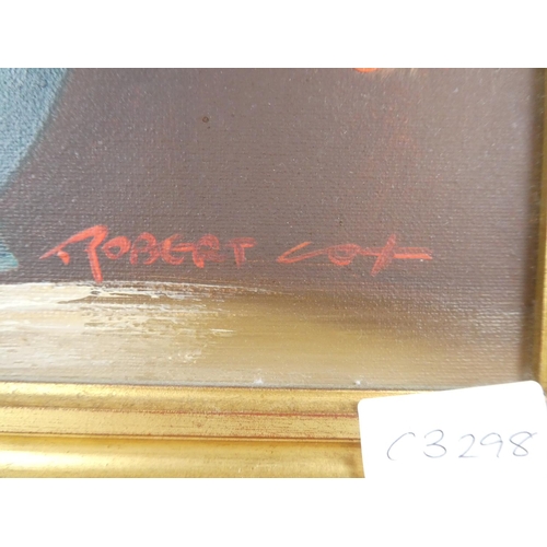 474 - A gilt framed oil painting of flowers signed Robert Cox.