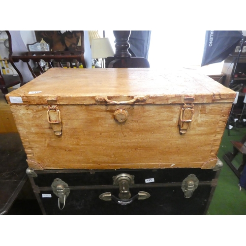 482 - A vintage painted wooden carpenters tool box/trunk.