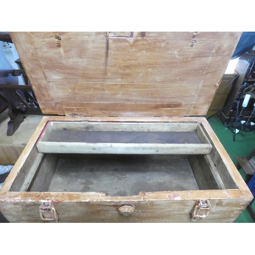 482 - A vintage painted wooden carpenters tool box/trunk.