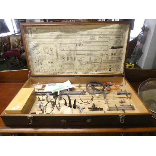 501 - A rare wooden cased vintage Edwards 'Speedivac' physics educational equipment, model EQ1 and EQ2. me... 