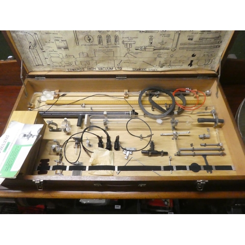 501 - A rare wooden cased vintage Edwards 'Speedivac' physics educational equipment, model EQ1 and EQ2. me... 