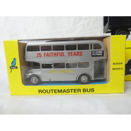 101 - Three boxed Budgie die-cast model vehicles - Rolls Royce silver cloud, Routemaster bus and Royal Nav... 