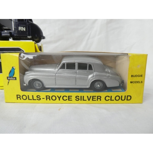 101 - Three boxed Budgie die-cast model vehicles - Rolls Royce silver cloud, Routemaster bus and Royal Nav... 