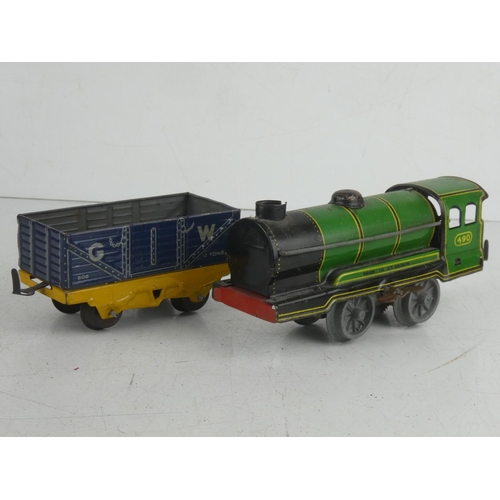 26 - A vintage Mettoy 490 clockwork train & wagon (a/f).