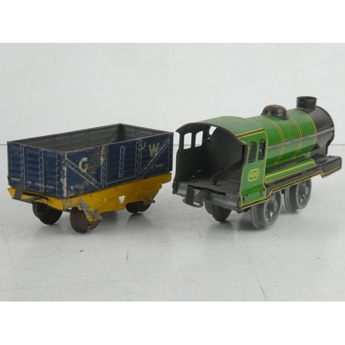 26 - A vintage Mettoy 490 clockwork train & wagon (a/f).