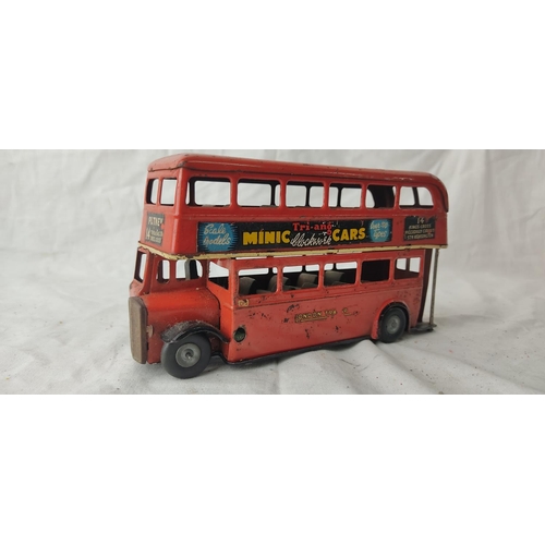 489 - A vintage Tri-Ang Minic Toys tin plate London Transport double decker bus.