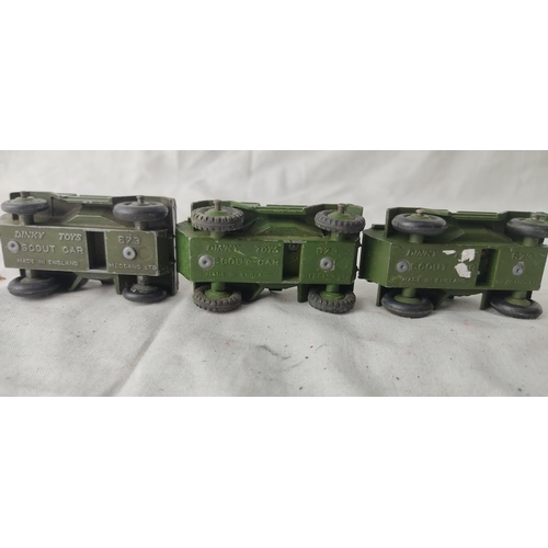 498 - Three vintage Dinky Toys 673 Scout cars.