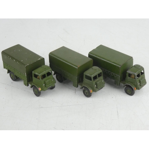 502 - 3 vintage Dinky Toys Army Wagons.