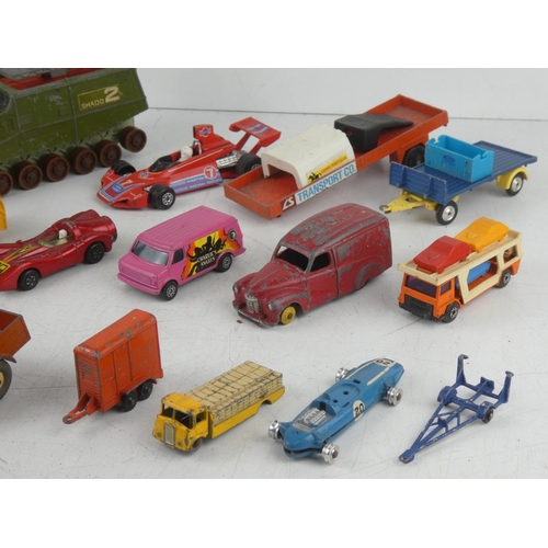 17 - An assortment of play worn cars etc to include Dinky, Matchbox & Corgi.