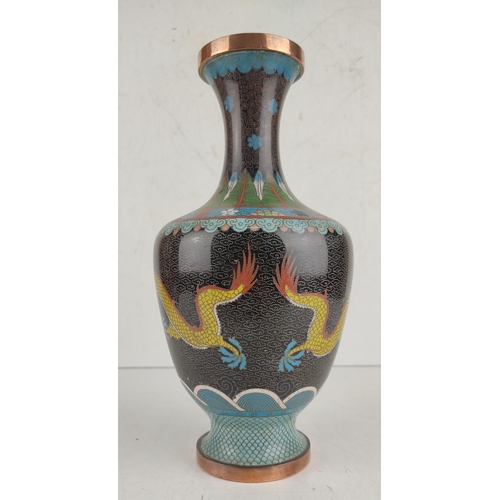 16 - A stunning antique Chinese cloisonné vase, with dragon design, measuring 26cm tall.