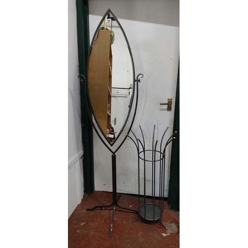 44 - An unusual ironwork dressing mirror on stand.