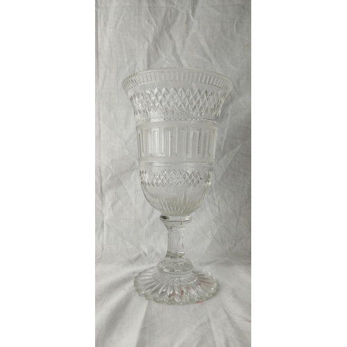 72 - A Victorian etched glass pedestal vase. 26cm tall.