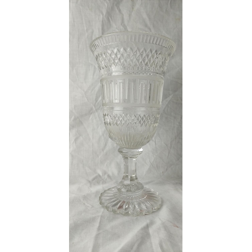 72 - A Victorian etched glass pedestal vase. 26cm tall.