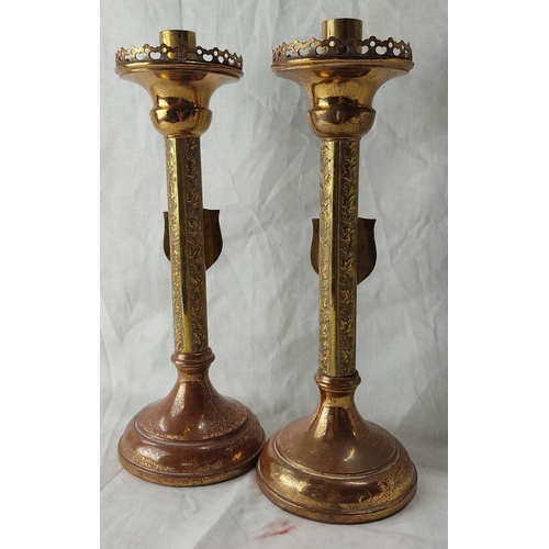 73 - A pair of vintage brass lacquered Alter candlesticks. 29cm