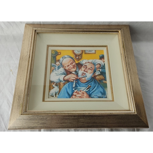 74 - A framed oil painting 'Close Shave' by Irish artist Roy Wallace. 40x40cm