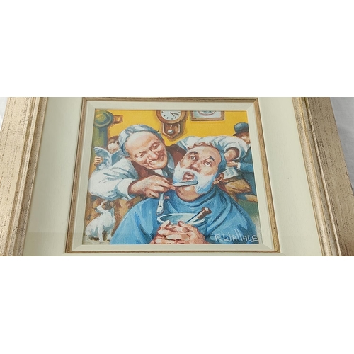 74 - A framed oil painting 'Close Shave' by Irish artist Roy Wallace. 40x40cm