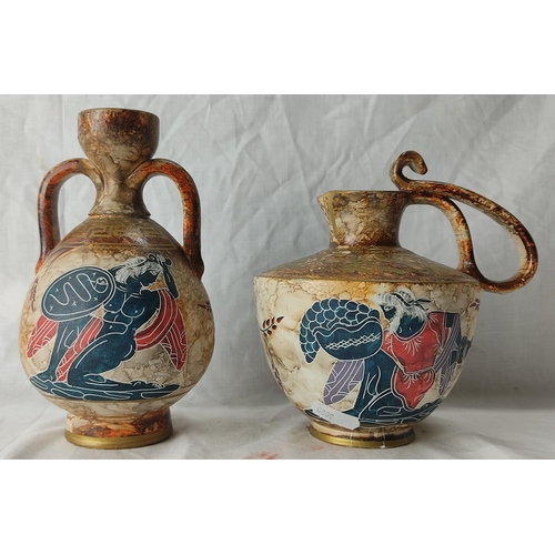 82 - Two pieces of clay pottery with Egyptian style design.