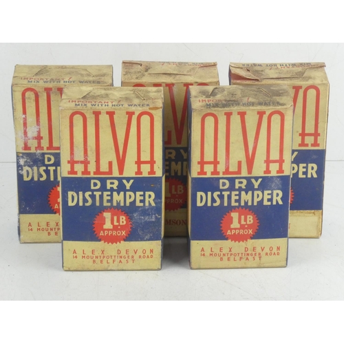 107 - Five vintage boxes of ALVA dry distemper plaster mix.