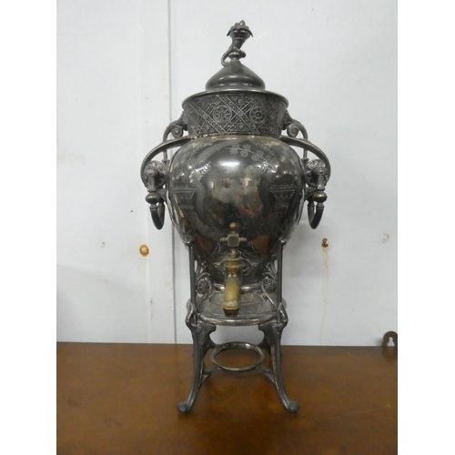 240 - A stunning antique silver plated Samovar with decorative design.