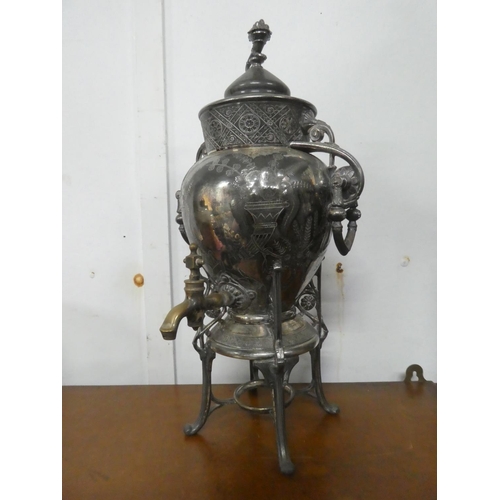 240 - A stunning antique silver plated Samovar with decorative design.