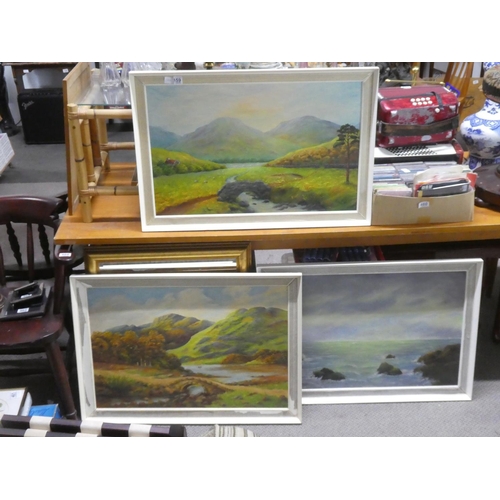 459 - Three large vintage framed oil paintings signed F Mossendeur, measuring including frame 85cm x 58cm.