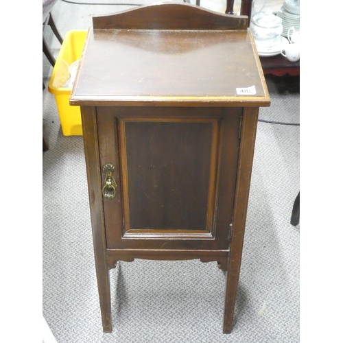 485 - An antique mahogany and inlay pot cupboard with gallery back.