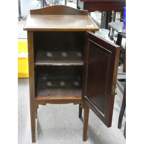 485 - An antique mahogany and inlay pot cupboard with gallery back.