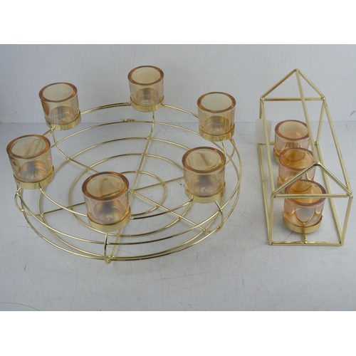 490 - Two metal framed tealight holders.