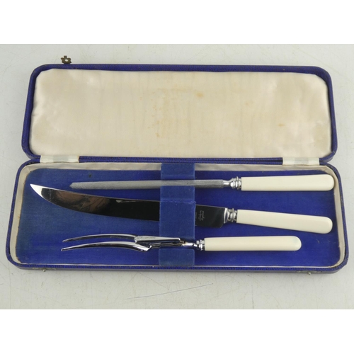 491 - A vintage cased M Bernard & Co makers Sheffield, three piece carving set.