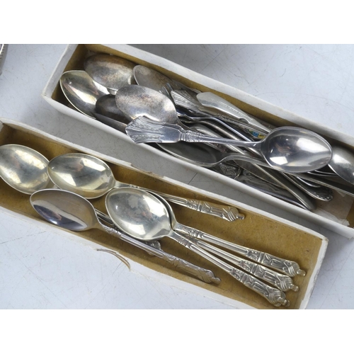 495 - A vintage silver plated serving tray, a set of six silver plated Apostle spoons and more.