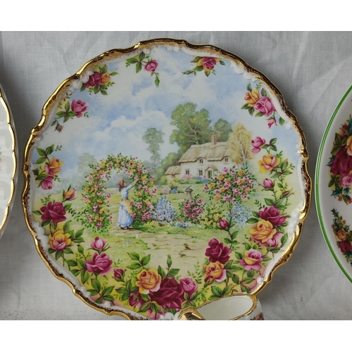 204 - Three pieces of Royal Albert Old Country Rose ware and another similar patterned plate.