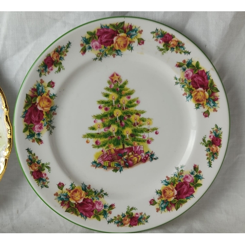 204 - Three pieces of Royal Albert Old Country Rose ware and another similar patterned plate.