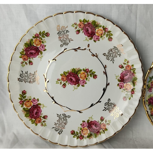 204 - Three pieces of Royal Albert Old Country Rose ware and another similar patterned plate.