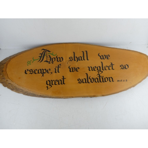 193 - A large vintage wooden religious plaque. 78x28cm.