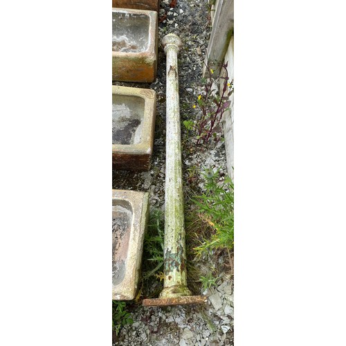 210 - A stunning set of antique cast iron gate posts, each measuring XXcm, along with original antique gat... 