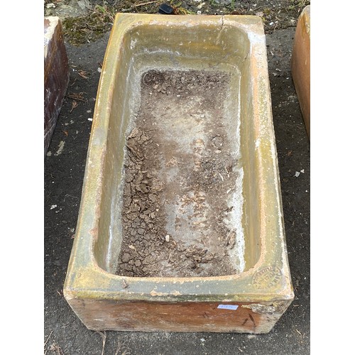 195 - A large antique/ Victorian Kilmarnock salt glazed trough/ planter, 91cm x 44cm x 23cm.