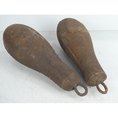 15 - A pair of large antique clock weights.