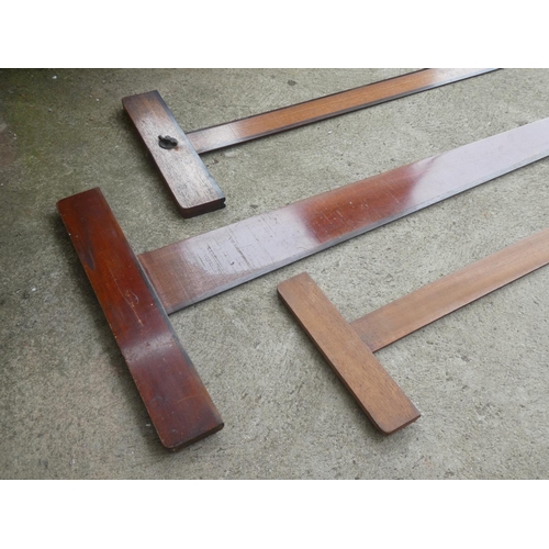 17 - Three large vintage wooden architect T Squares.