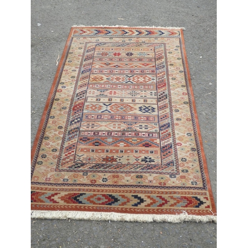 9 - A vintage Belgium patterned wool rug 'Kelim' pattern, measuring 190cm x 94cm.
