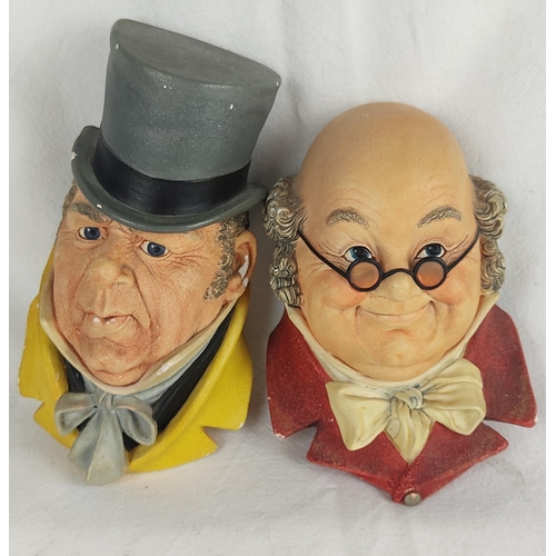 105 - Two vintage Bossons chalkware head plaques wall hangings - Mr Micawber and Mr Pickwick.