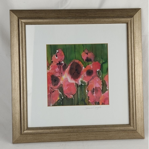 113 - A stunning hand painted silk panel of poppies by artist Joanna Smyrell.