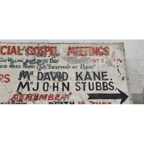 119 - An extremely large vintage hand painted sign 'Special Gospel Meetings' Speaker Mr David Kane & Mr Jo... 
