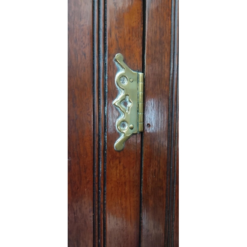 121 - A stunning antique mahogany two door bookcase with detailed brass brackets, 214cm x 105cm x 42cm.